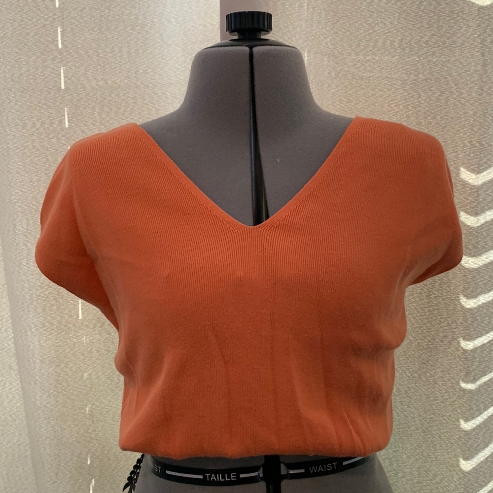 Orange cinched short sleeve top